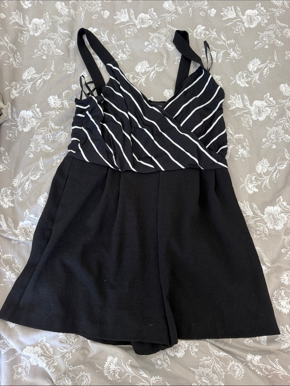 MINKPINK Black and White Striped Wrap-Front Romper